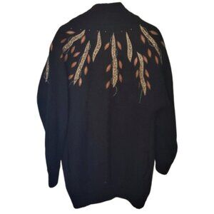 Vintage cardigan sweater coat jacket  mohair blend with beading & applique M